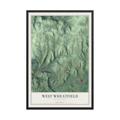 Map of West Wheatfield, Pennsylvania, 12 x 18 inch print in a black wood frame