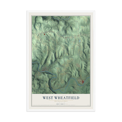 Map of West Wheatfield, Pennsylvania, 12 x 18 inch print in a white wood frame