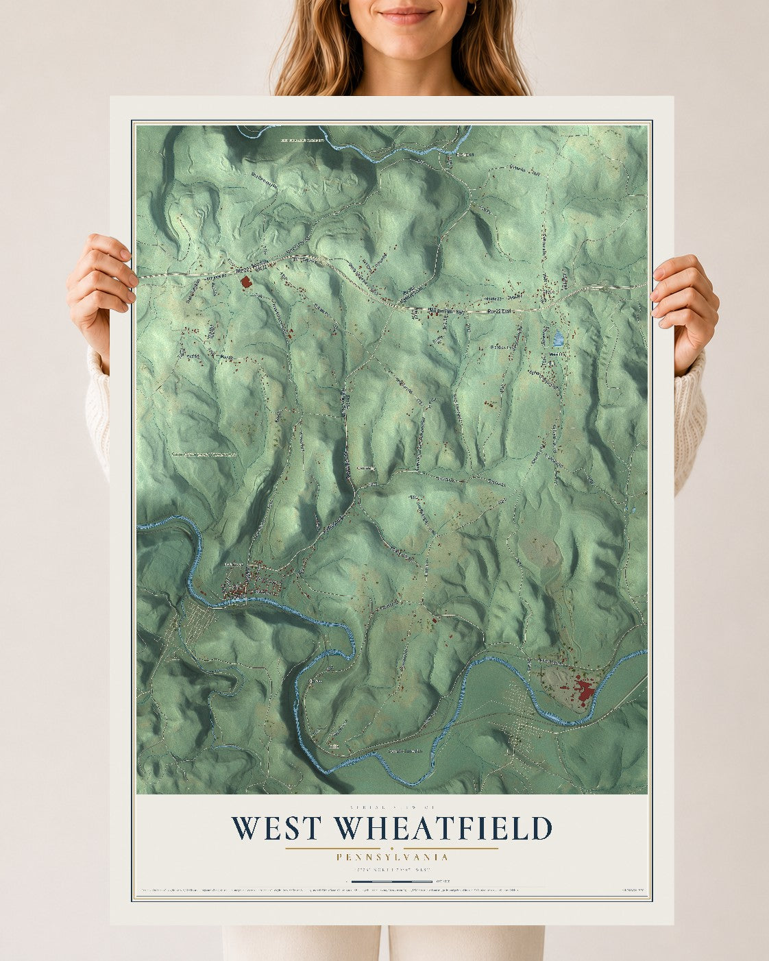 Map of West Wheatfield, Pennsylvania, 24 x 36 inch unframed archival matte print