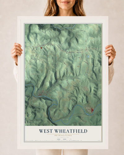 Map of West Wheatfield, Pennsylvania, 24 x 36 inch print in a white wood frame