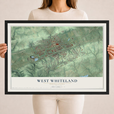 Map of West Whiteland, Pennsylvania, 18 x 24 inch print in a black wood frame