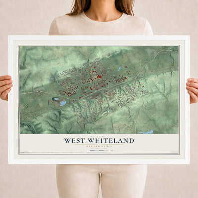 Map of West Whiteland, Pennsylvania, 18 x 24 inch print in a white wood frame