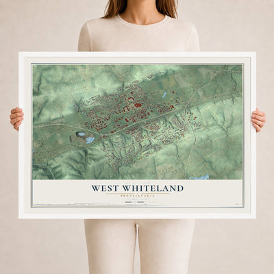 Map of West Whiteland, Pennsylvania, 24 x 36 inch print in a white wood frame