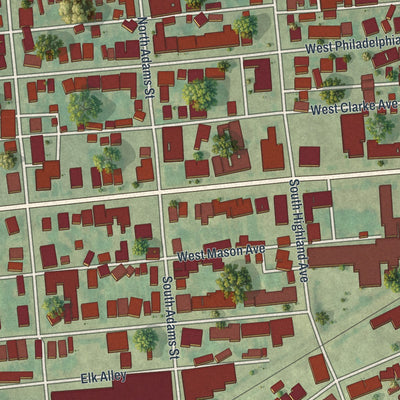 Close-up of the map of West York, Pennsylvania print showing street and building detail