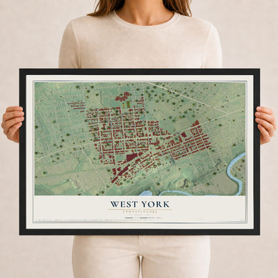 Map of West York, Pennsylvania, 12 x 18 inch print in a black wood frame