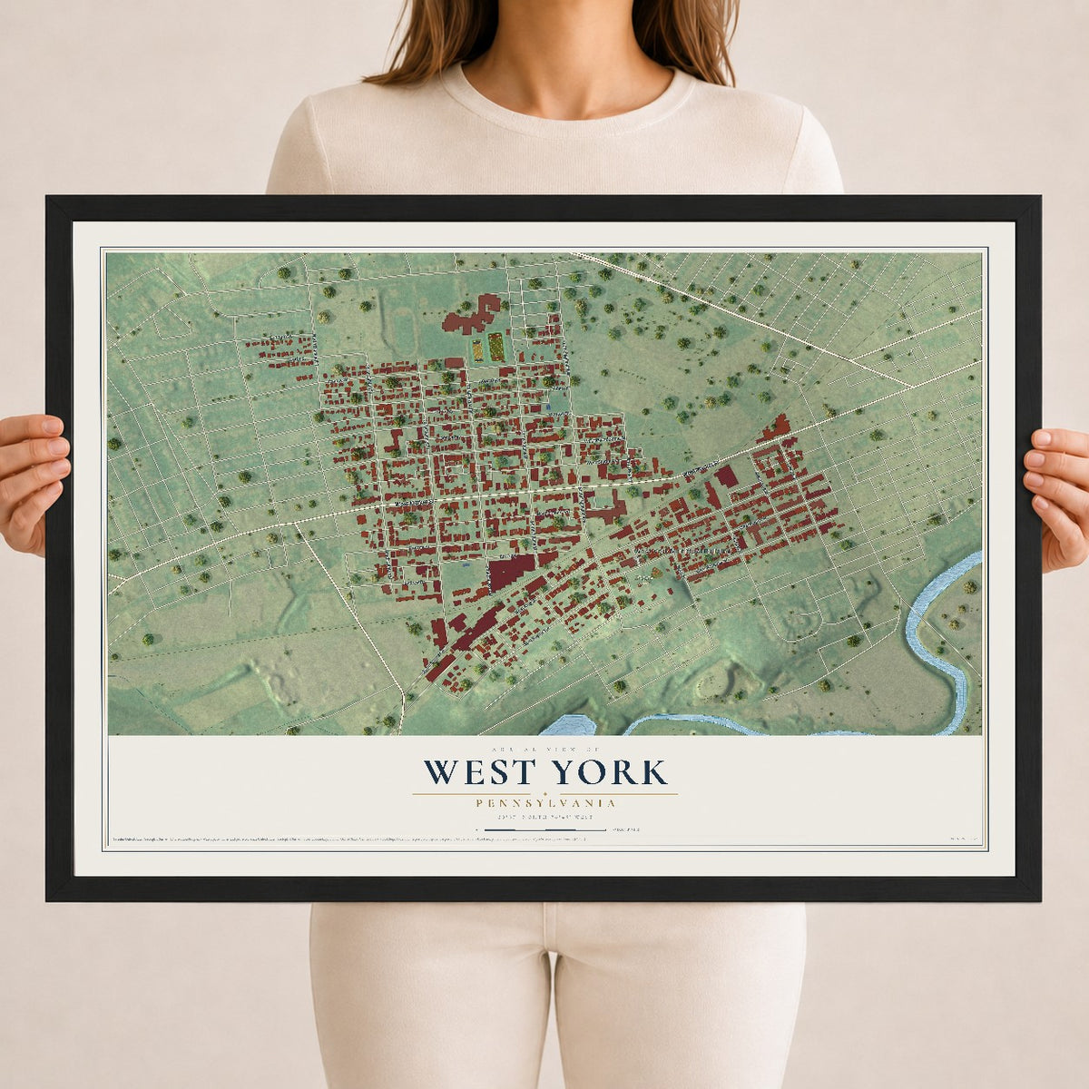Map of West York, Pennsylvania, 18 x 24 inch print in a black wood frame