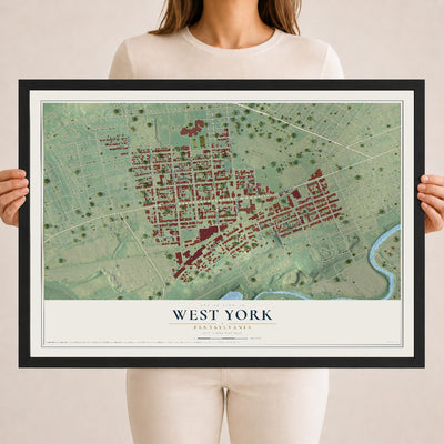 Map of West York, Pennsylvania, 18 x 24 inch print in a black wood frame