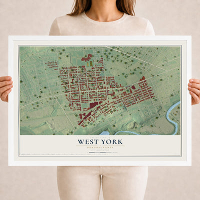 Map of West York, Pennsylvania, 18 x 24 inch print in a white wood frame