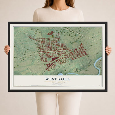 Map of West York, Pennsylvania, 24 x 36 inch print in a black wood frame