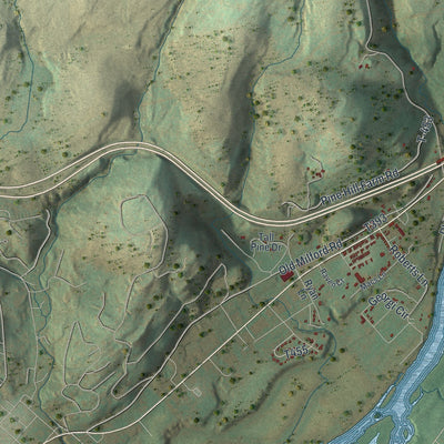 Second close-up of the map of Westfall, Pennsylvania print showing more streets and buildings
