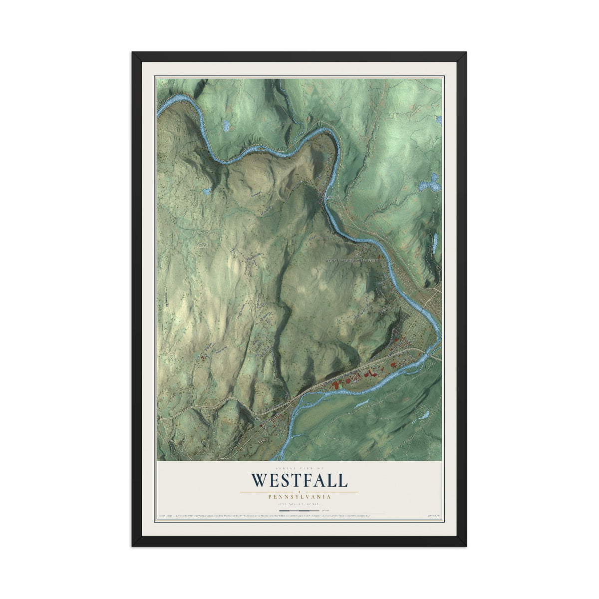 Map of Westfall, Pennsylvania, 12 x 18 inch print in a black wood frame