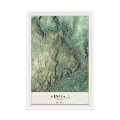 Map of Westfall, Pennsylvania, 12 x 18 inch print in a white wood frame