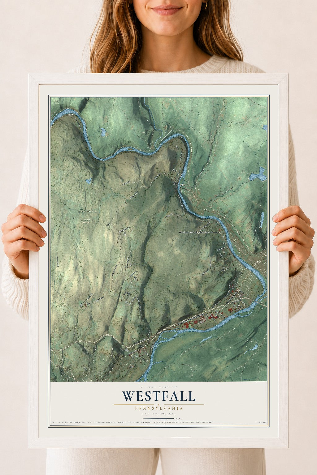 Map of Westfall, Pennsylvania, 18 x 24 inch print in a white wood frame