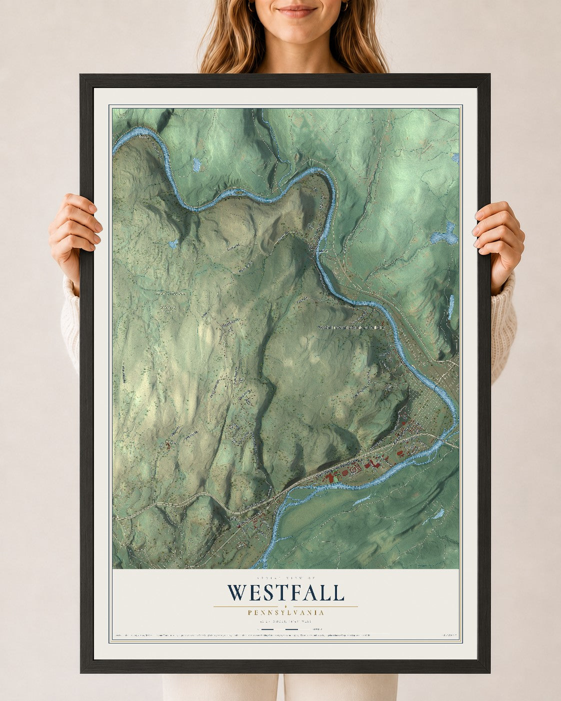 Map of Westfall, Pennsylvania, 24 x 36 inch print in a black wood frame