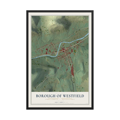 Map of the Borough of Westfield, Tioga County, Pennsylvania, 12 x 18 inch print in a black wood frame