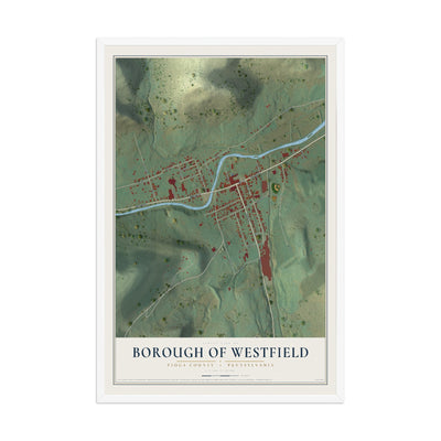 Map of the Borough of Westfield, Tioga County, Pennsylvania, 12 x 18 inch print in a white wood frame