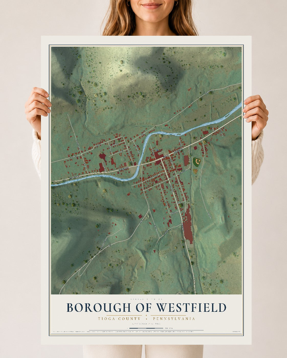 Map of the Borough of Westfield, Tioga County, Pennsylvania, 24 x 36 inch unframed archival matte print
