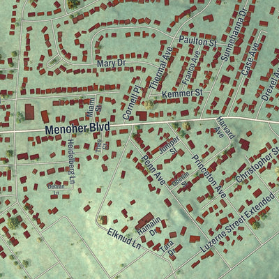 Close-up of the map of Westmont, Pennsylvania print showing street and building detail