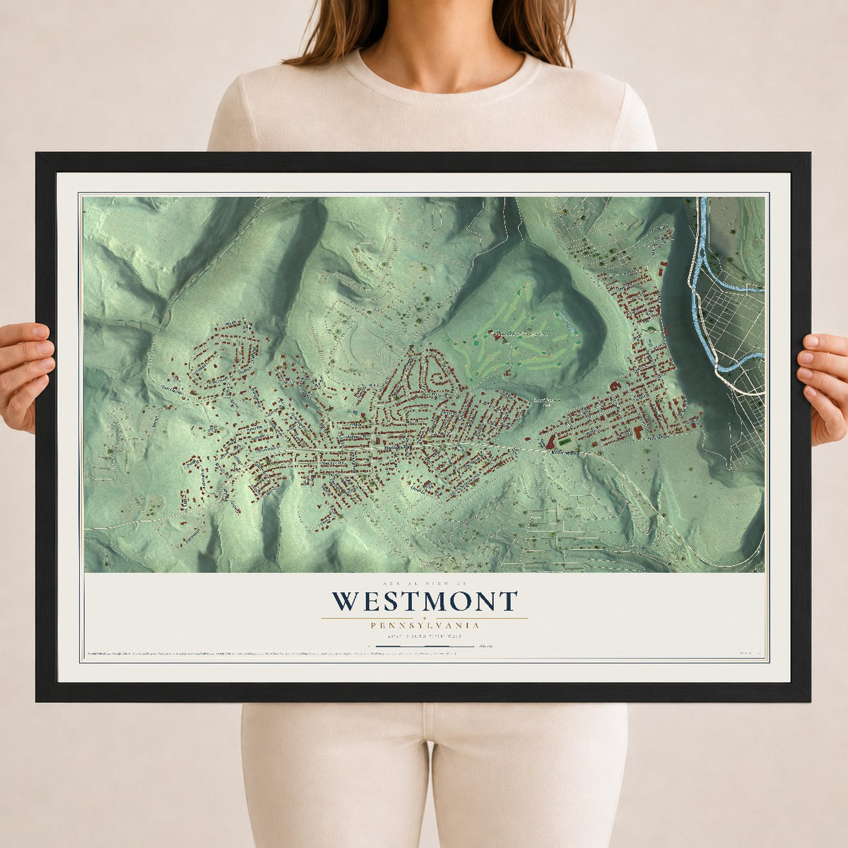 Map of Westmont, Pennsylvania, 18 x 24 inch print in a black wood frame