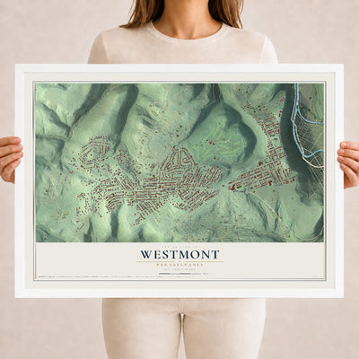 Map of Westmont, Pennsylvania, 18 x 24 inch print in a white wood frame