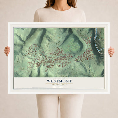 Map of Westmont, Pennsylvania, 24 x 36 inch print in a white wood frame