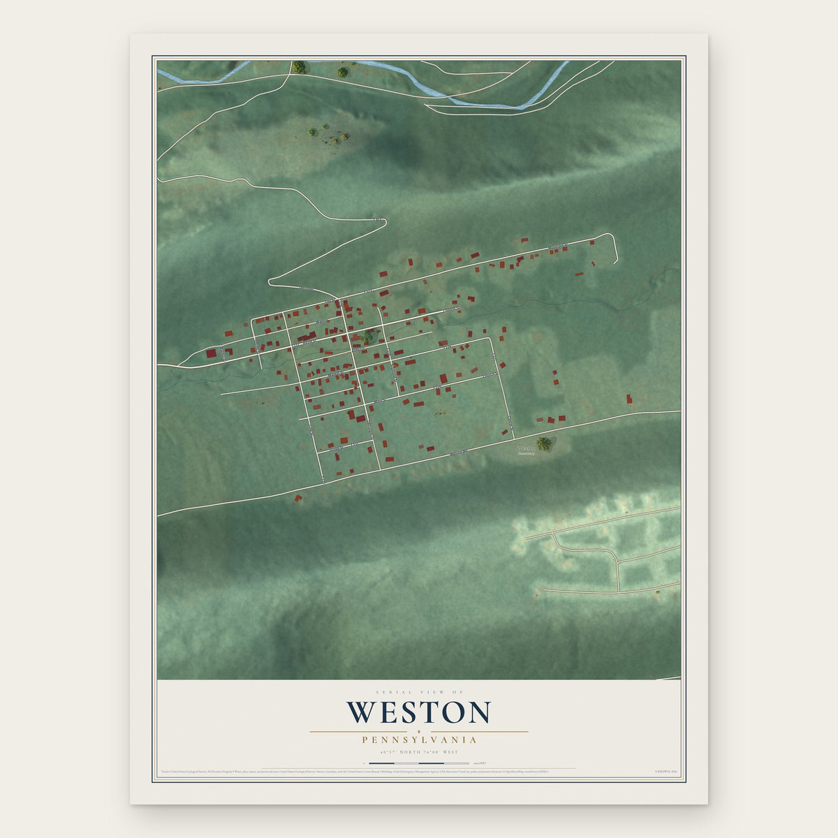 Weston, Pennsylvania map print, the full design