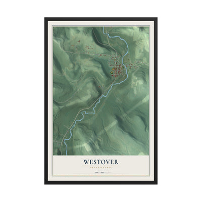 Map of Westover, Pennsylvania, 12 x 18 inch print in a black wood frame