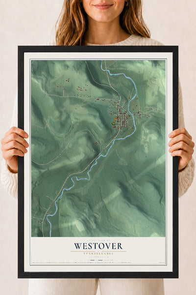 Map of Westover, Pennsylvania, 18 x 24 inch print in a black wood frame