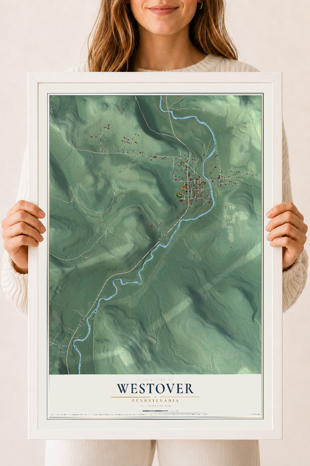 Map of Westover, Pennsylvania, 18 x 24 inch print in a white wood frame