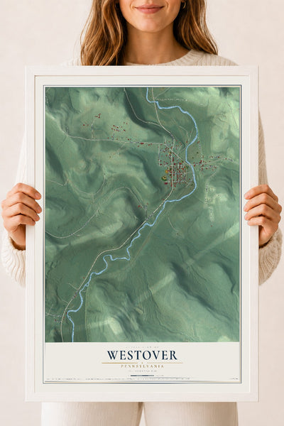 Map of Westover, Pennsylvania, 18 x 24 inch print in a white wood frame