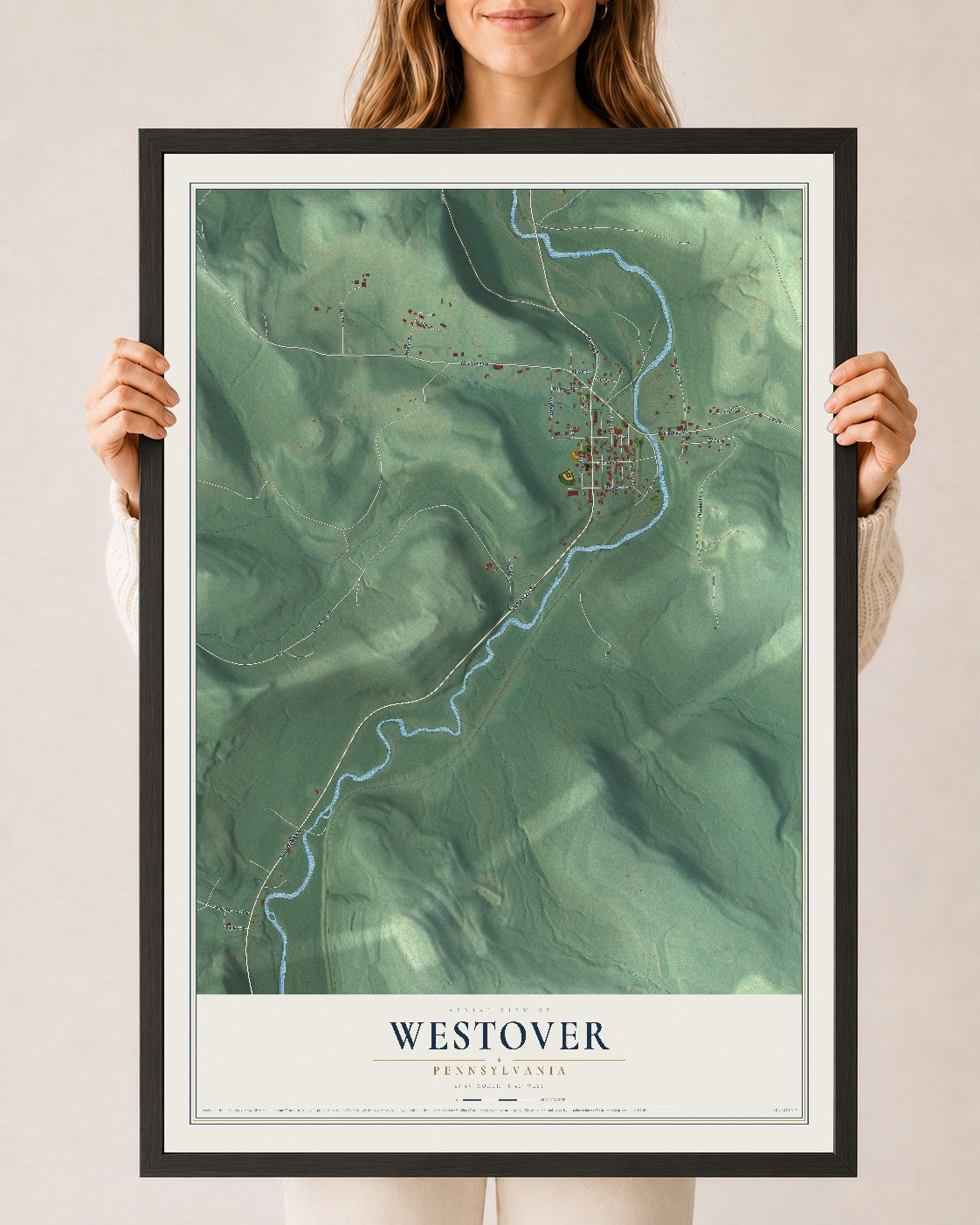 Map of Westover, Pennsylvania, 24 x 36 inch print in a black wood frame