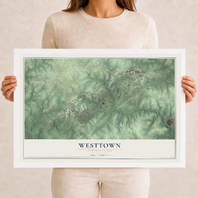 Map of Westtown, Pennsylvania, 12 x 18 inch print in a white wood frame