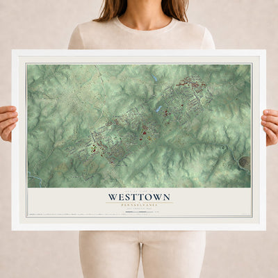 Map of Westtown, Pennsylvania, 18 x 24 inch print in a white wood frame