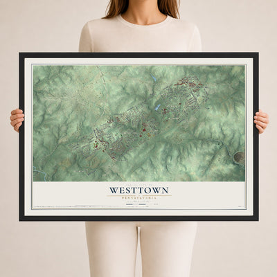 Map of Westtown, Pennsylvania, 24 x 36 inch print in a black wood frame