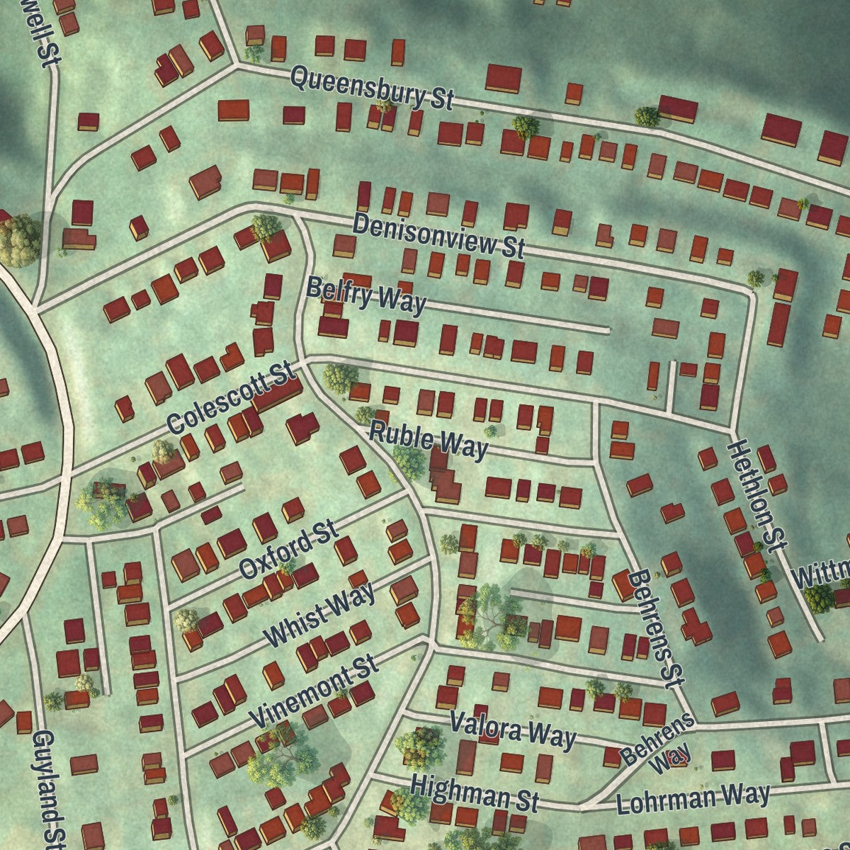 Second close-up of the map of Westwood, Pennsylvania print showing more streets and buildings