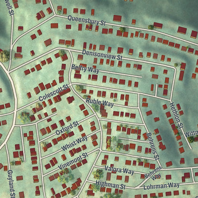 Second close-up of the map of Westwood, Pennsylvania print showing more streets and buildings