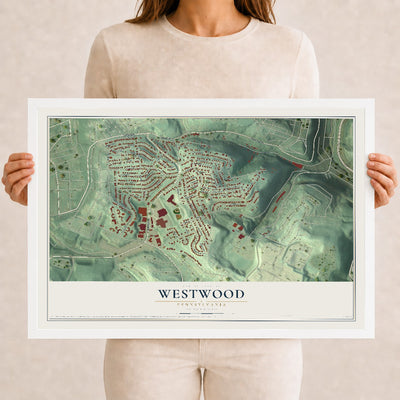 Map of Westwood, Pennsylvania, 12 x 18 inch print in a white wood frame