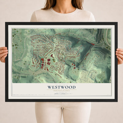 Map of Westwood, Pennsylvania, 18 x 24 inch print in a black wood frame