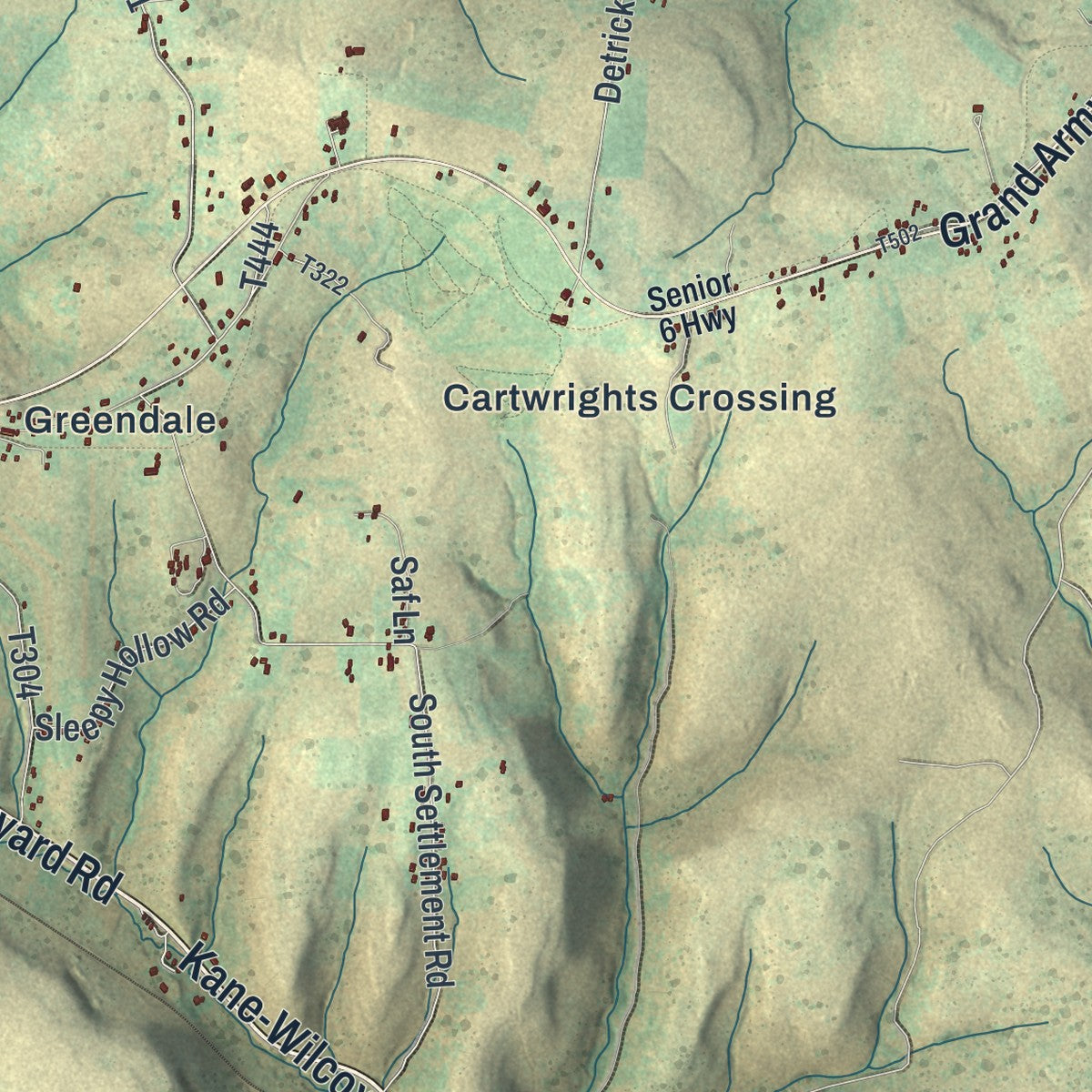 Close-up of the map of Wetmore, Pennsylvania print showing street and building detail
