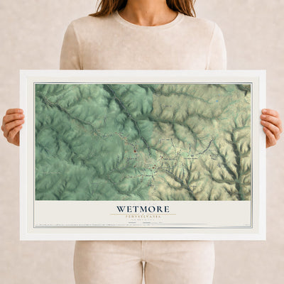 Map of Wetmore, Pennsylvania, 12 x 18 inch print in a white wood frame
