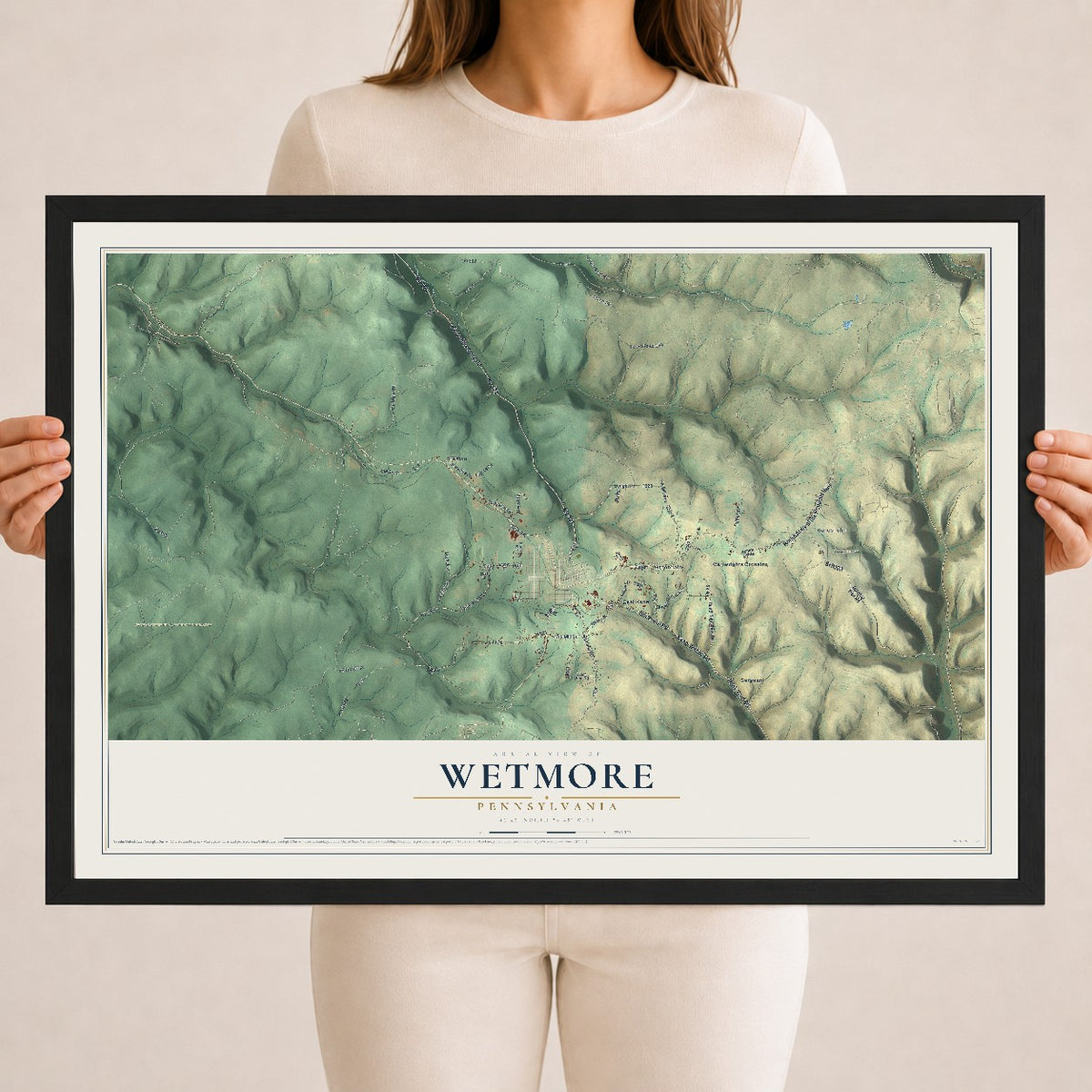 Map of Wetmore, Pennsylvania, 18 x 24 inch print in a black wood frame