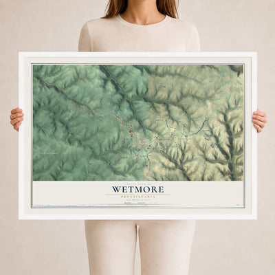 Map of Wetmore, Pennsylvania, 24 x 36 inch print in a white wood frame