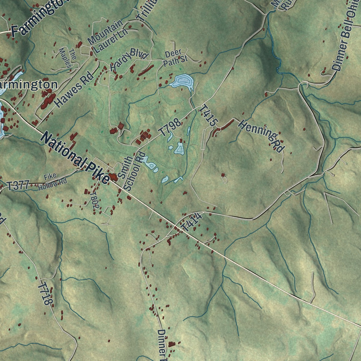 Second close-up of the map of Wharton, Fayette County, Pennsylvania print showing more streets and buildings