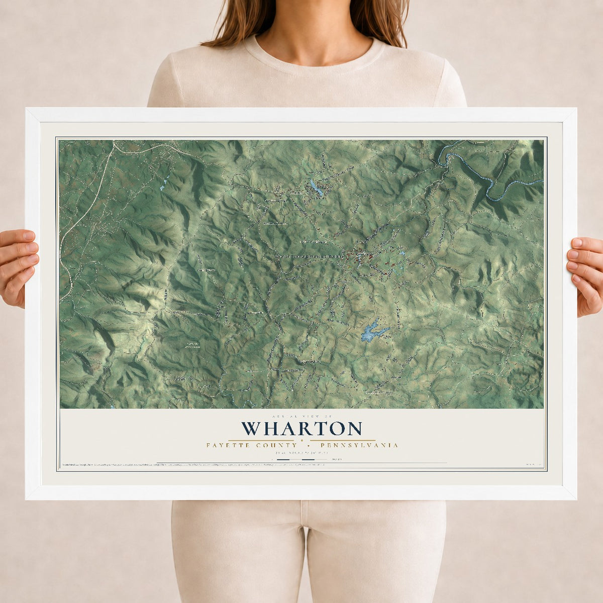 Map of Wharton, Fayette County, Pennsylvania, 18 x 24 inch print in a white wood frame