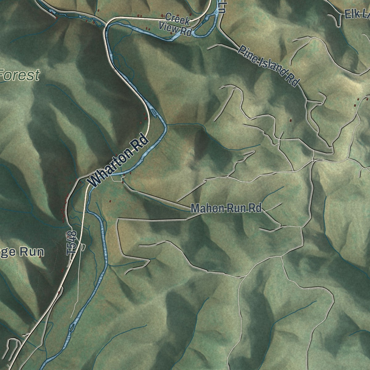 Second close-up of the map of Wharton, Potter County, Pennsylvania print showing more streets and buildings