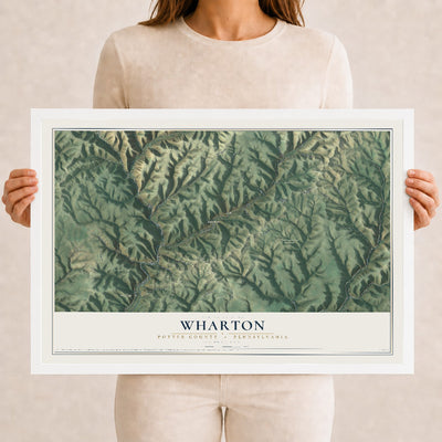 Map of Wharton, Potter County, Pennsylvania, 12 x 18 inch print in a white wood frame