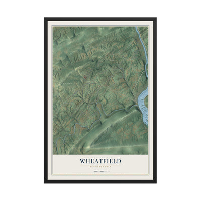 Map of Wheatfield, Pennsylvania, 12 x 18 inch print in a black wood frame
