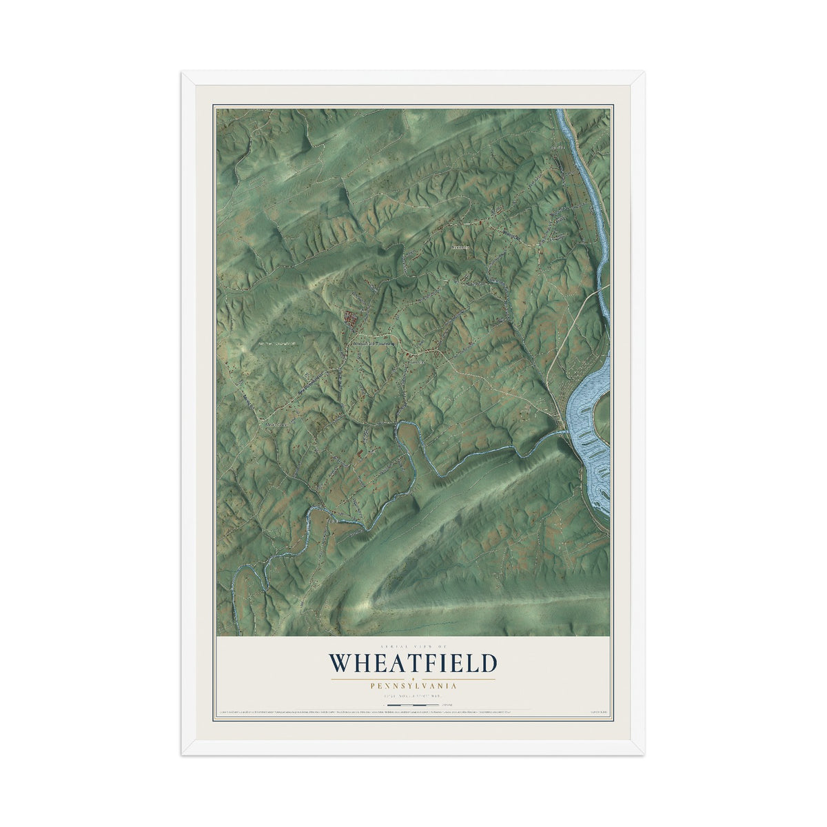 Map of Wheatfield, Pennsylvania, 12 x 18 inch print in a white wood frame