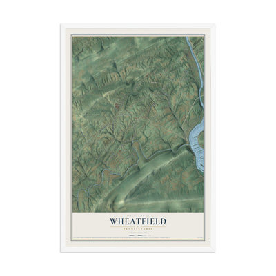 Map of Wheatfield, Pennsylvania, 12 x 18 inch print in a white wood frame