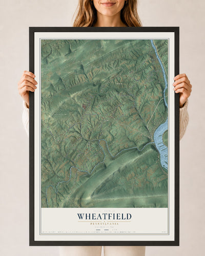 Map of Wheatfield, Pennsylvania, 24 x 36 inch print in a black wood frame